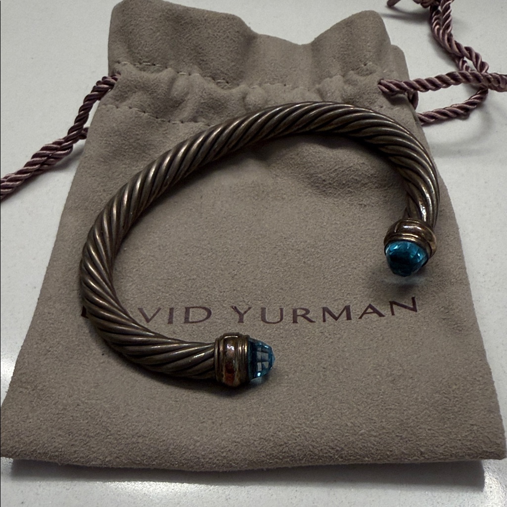 David Yurman Twisted Silver Bracelet With Blue Ends